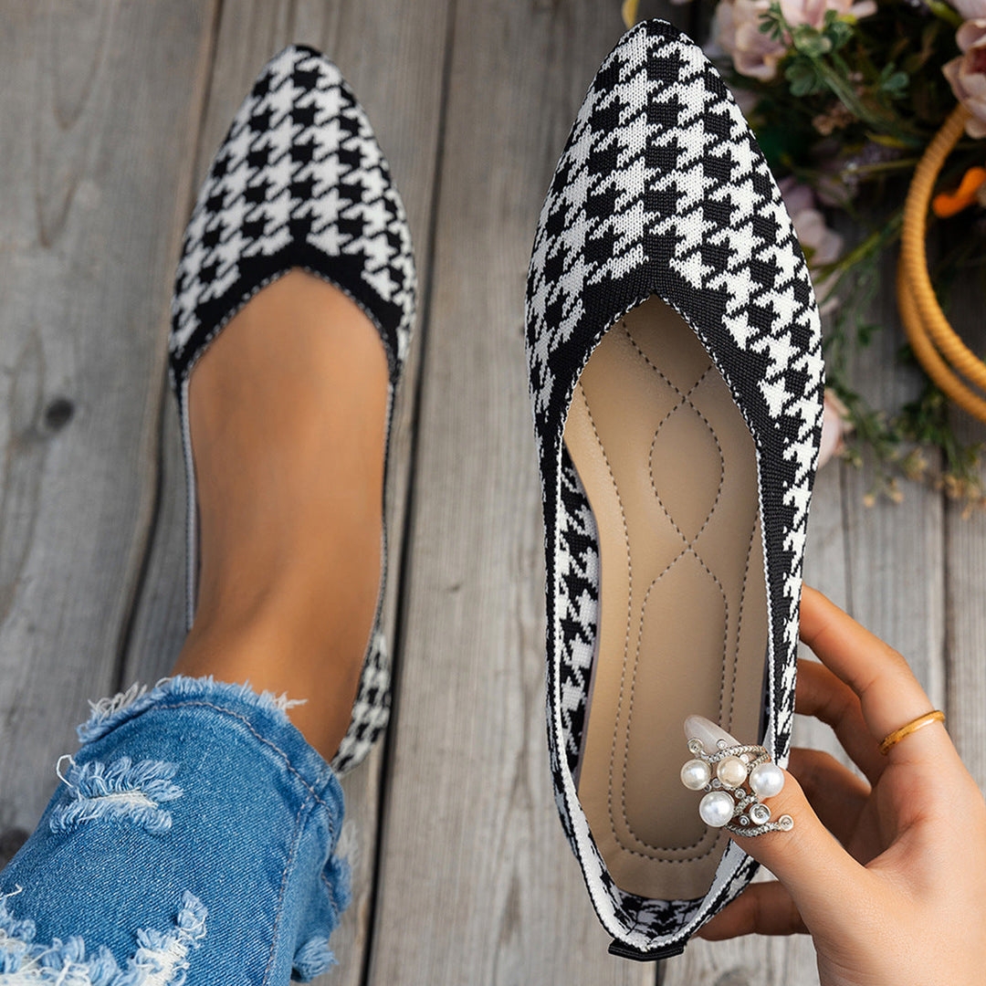 Damen Ballerinas mit kreativem Hahnentrittmuster und flexiblem Fußbett