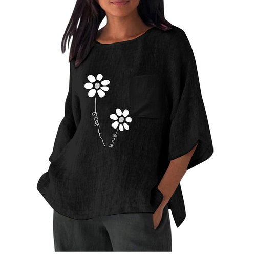 Damen lässiges Blusenshirt mit einzigartigem Blumenprint und praktischem Brusttaschen Nord Taschen
