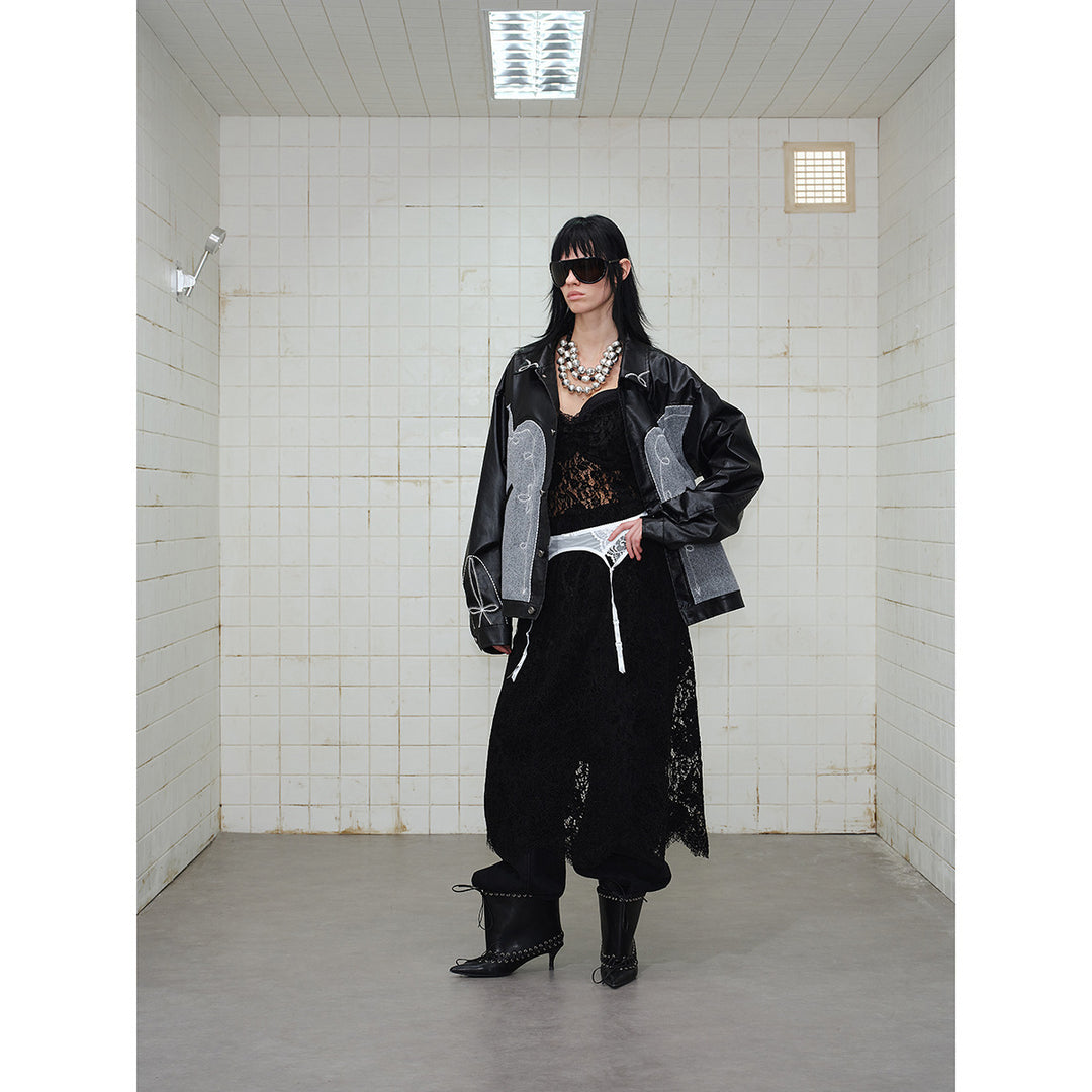 Unisex Boxy-Blouson aus Lederimitat und Wollmix mit Westernstickerei Nord Taschen