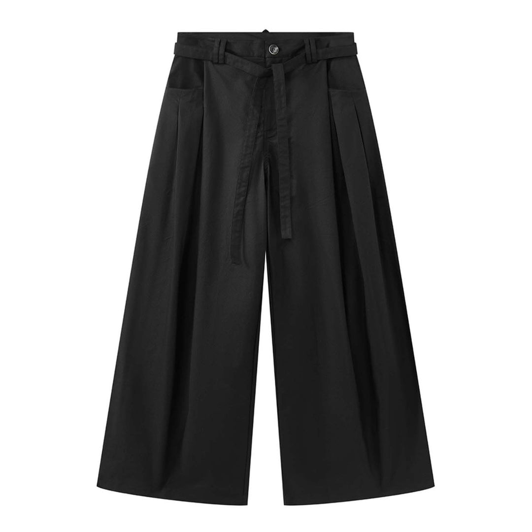 Damen Weite Bundfaltenhose mit hoher Taille und Bindegürtel Nord Taschen