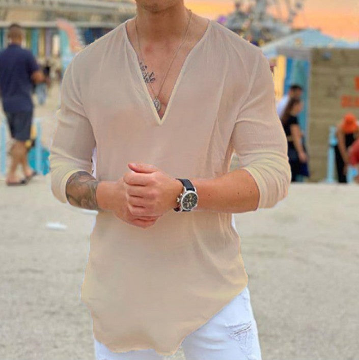 Herren Langarmshirt mit V-Ausschnitt und lockerer Passform