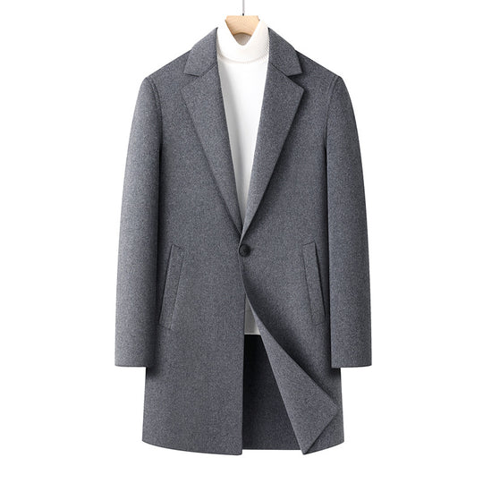 Herren Wollmantel Einreihiger Business-Übermantel mit klassischem Revers Nord Taschen