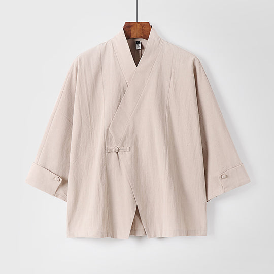 Herren Leinen-Kimono-Jacke mit traditionellem Knotenverschluss und mittel-langen Ärmeln Nord Taschen