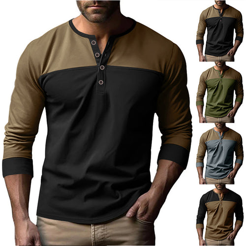 Herren Modernes Henley-Shirt mit Farbblock-Schulterpartie und Halbknopfleiste Nord Taschen