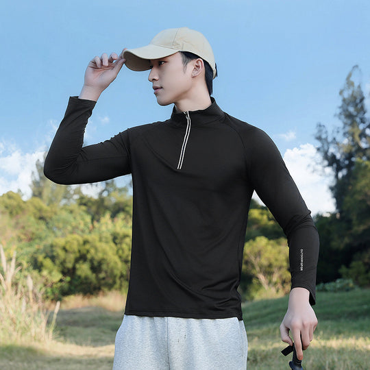 Herren atmungsaktives Langarm-Sportshirt mit UV-Schutz und Reißverschlusskragen Nord Taschen