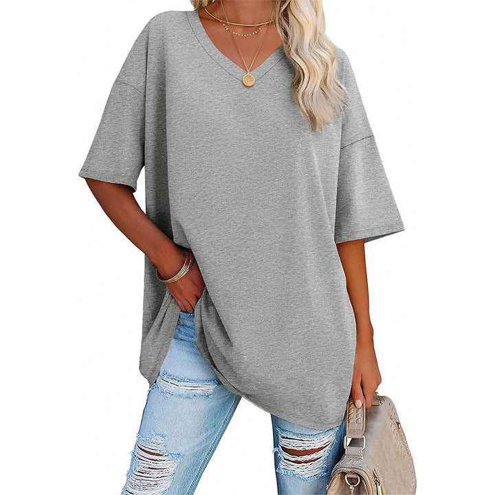 Damen Oversized T-Shirt mit V-Ausschnitt und seitlichen Schlitzen