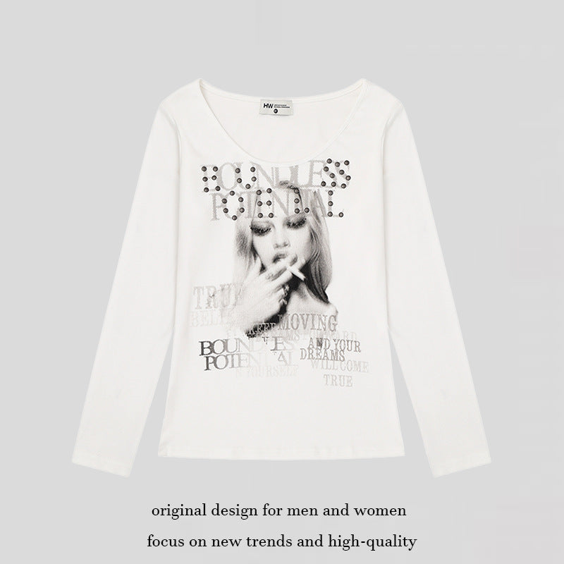 Damen Longsleeve-Shirt mit Fotoprint und Nietenapplikation Nord Taschen