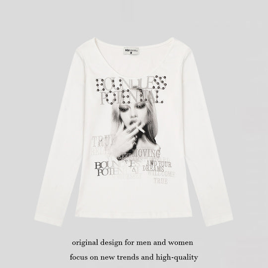 Damen Longsleeve-Shirt mit Fotoprint und Nietenapplikation Nord Taschen