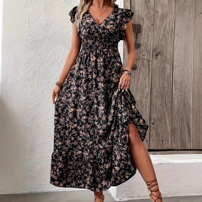 Damen Maxikleid mit floralem Design und voluminösen Ärmeln