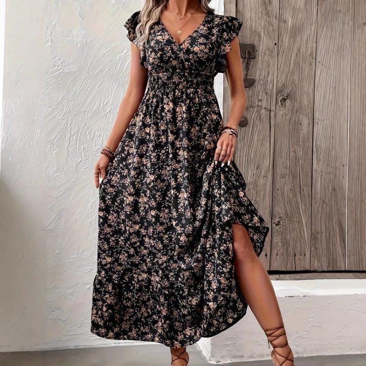 Damen Maxikleid mit floralem Design und voluminösen Ärmeln