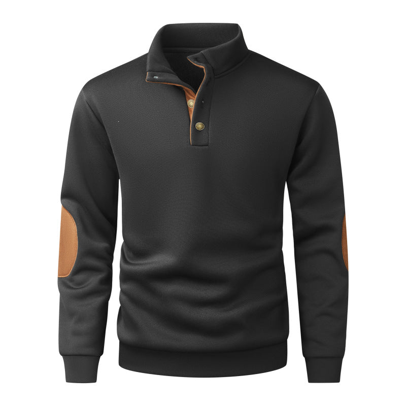 Herren Strickpullover mit Stehkragen, Knopfleiste & Ellbogenpatches Nord Taschen