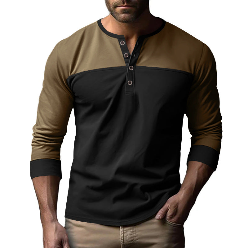 Herren Modernes Henley-Shirt mit Farbblock-Schulterpartie und Halbknopfleiste Nord Taschen