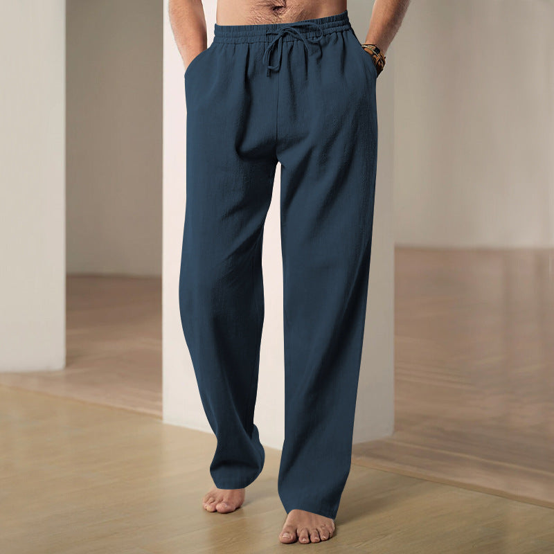Herren Locker geschnittene Leinenhose mit Kordelzug und geradem Bein Nord Taschen