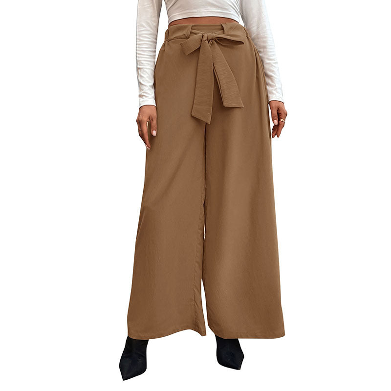 Damen Weite High-Waist-Hose mit Paperbag-Bund und Bindegürtel Nord Taschen