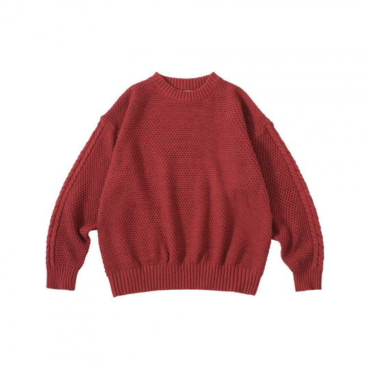 Unisex Oversize Grobstrickpullover mit Zopfärmeln und Rundhalsausschnitt Nord Taschen