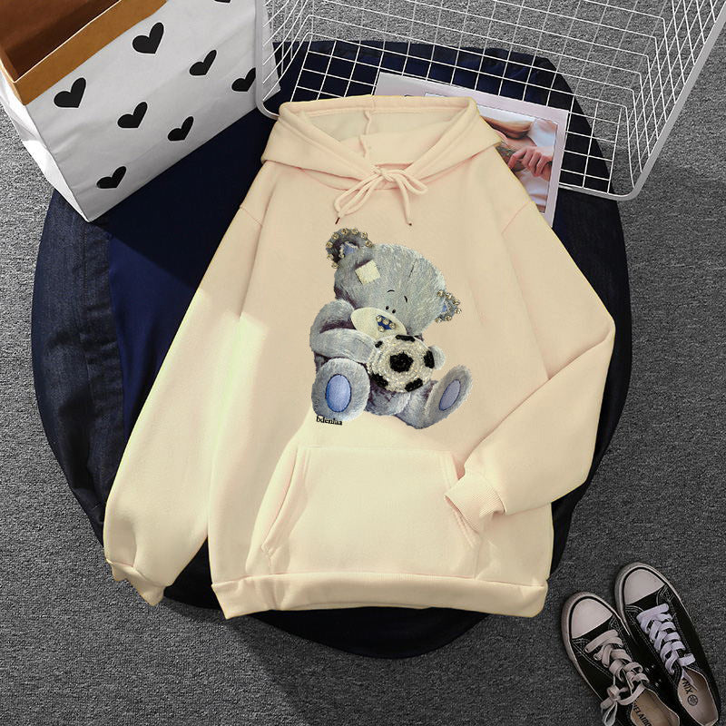 Damen nan kuscheliger Kapuzenpullover mit Teddy-Applikation, weichem Fleece-Futter und Kängurutasche Nord Taschen