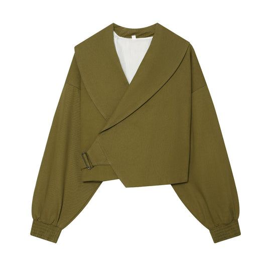 Damen Kurzjacke mit weitem Matrosenkragen, Ballonärmeln und asymmetrischer Schnallenverschluss Nord Taschen
