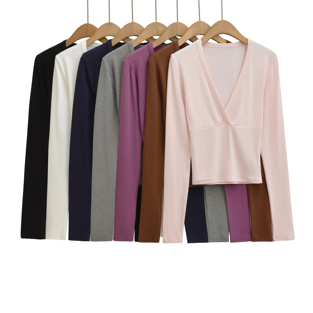 Damen Wickelshirt mit V-Ausschnitt und taillierter Teilungsnaht Nord Taschen