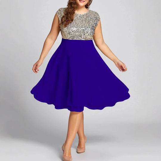 Damen Elegantes Cocktailkleid mit schimmerndem Oberteil und schwingendem Rock Nord Taschen