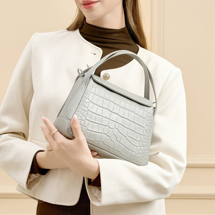 Damen handgefertigte Lederhandtasche mit Krokodilprägung Nord Taschen