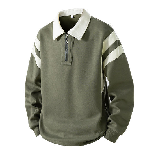 Herren Retro-Sportliches Rugby-Pulli mit halbhohem Reißverschluss und kontrastierendem Hemdkragen Nord Taschen