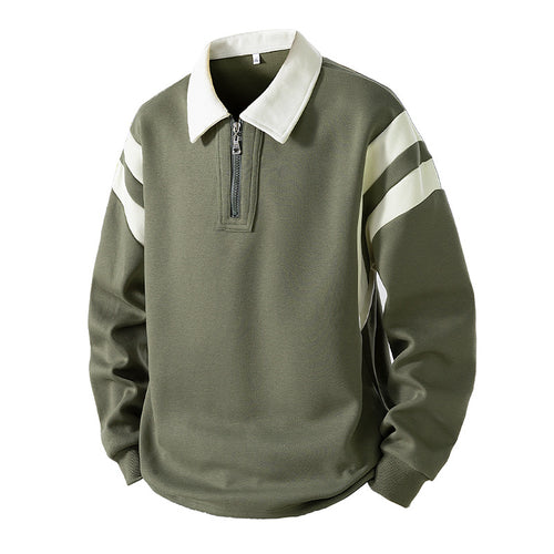 Herren Retro-Sportliches Rugby-Pulli mit halbhohem Reißverschluss und kontrastierendem Hemdkragen Nord Taschen