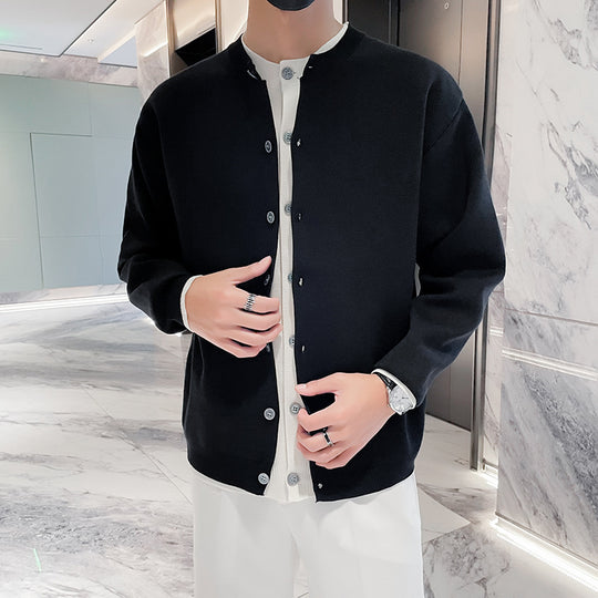 Herren Leichter Feinstrick-Cardigan mit Rundhals, Minimaler Optik und Kontrastknopfleiste Nord Taschen