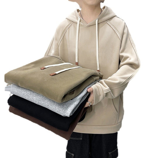 Herren Oversize Kapuzenpullover mit Kängurutasche Raglanärmeln und extra langen Kordeln Nord Taschen