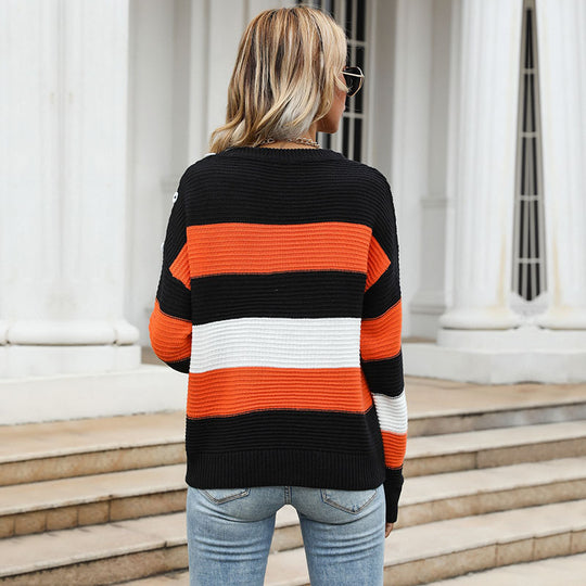 Damen Gemütlicher Strickpullover mit markanten Blockstreifen Nord Taschen