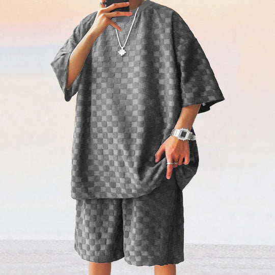 Herren lässiges Set aus strukturiertem Oberteil und Shorts