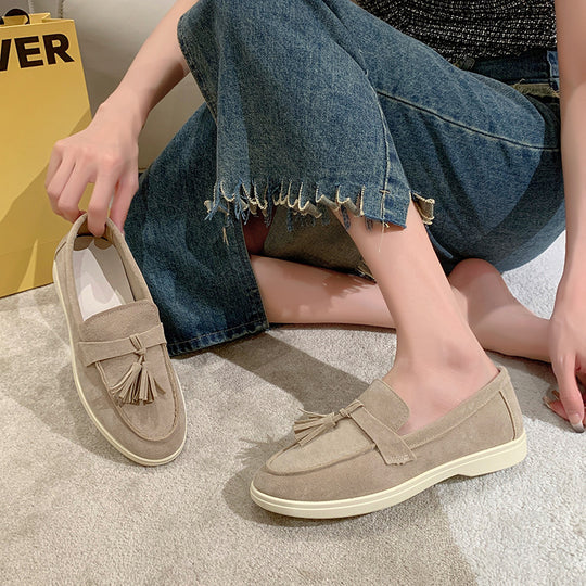 Damen Slipper mit Quasten aus Veloursleder und rutschfester Gummisohle Nord Taschen