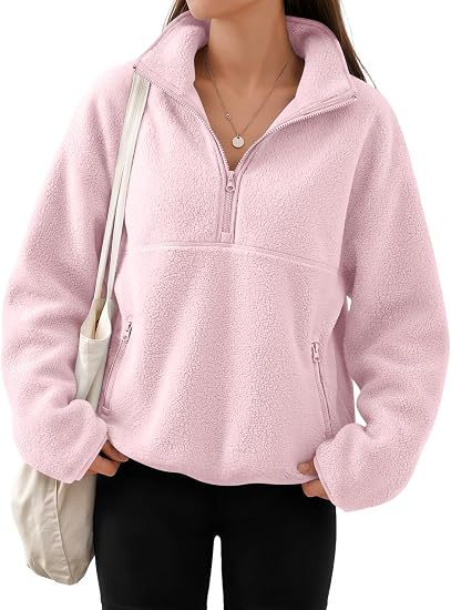 Damen Oversize Sherpa-Fleece-Pullover mit Halbreißverschluss und Kängurutasche Nord Taschen