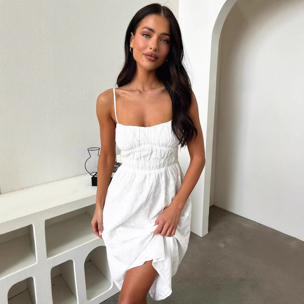 Damen Sommerliches Midi-Kleid mit verstellbaren Spaghettiträgern und Raffung Nord Taschen