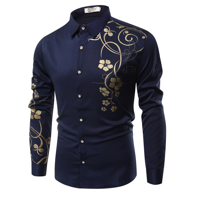 Herren Slim-Fit Hemd mit floralem Allover-Print, Langarm und Stretch-Baumwollmix Nord Taschen