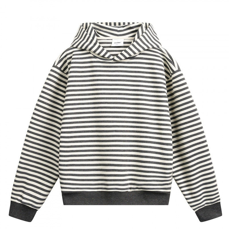 Unisex Gestreifter Oversize-Hoodie aus Baumwoll-Mix mit Rippbündchen Nord Taschen