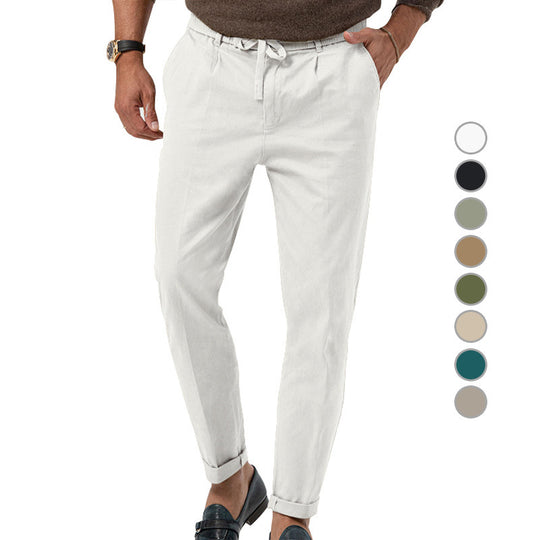 Herren Tapered Leinen-Baumwoll-Hose mit Elastikbund, Tunnelzug und Bündchen Nord Taschen