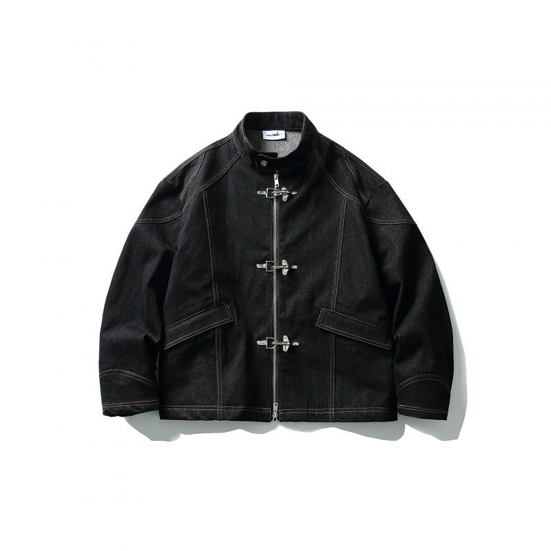 Herren Kurze Canvasjacke mit markanten Metall-Knebelverschlüssen und Kontrastnähten Nord Taschen