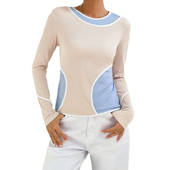 Damen figurbetontes Colorblock-Longsleeve mit Rundhalsausschnitt geschwungener Seitenpaneel‑Optik und feiner Rippstruktur Nord Taschen