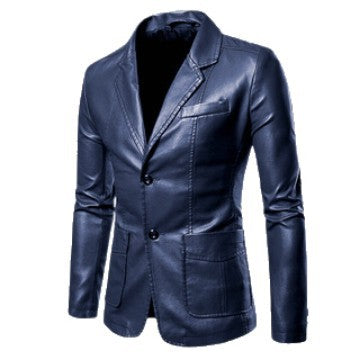Herren Elegantes Slim-Fit Kunstleder-Sakko mit Reverskragen, Zwei-Knopf-Leiste & Pattentaschen Nord Taschen