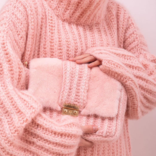 Damen Oversized Grobstrick-Rollkragenpullover mit voluminösen Ärmeln Nord Taschen