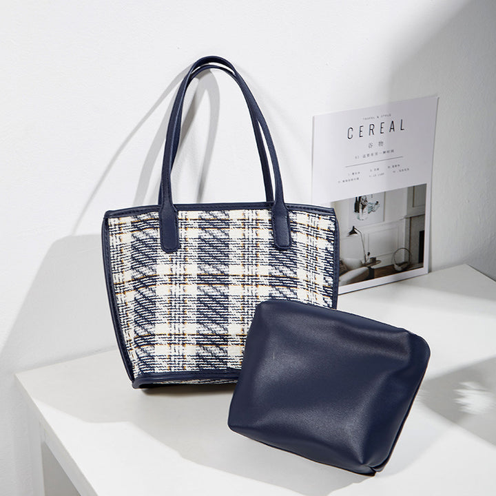 Damen Tragetasche mit elegantem Karomuster und praktischem Innenbeutel Nord Taschen