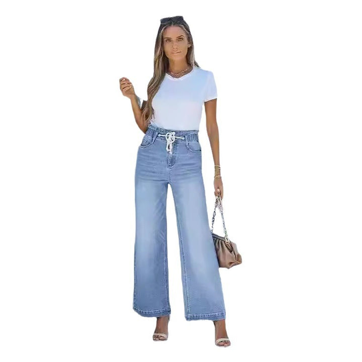 Damen hochgeschnittene Weitbein-Jeans mit Kordelbund und lässiger Culotte-Silhouette Nord Taschen