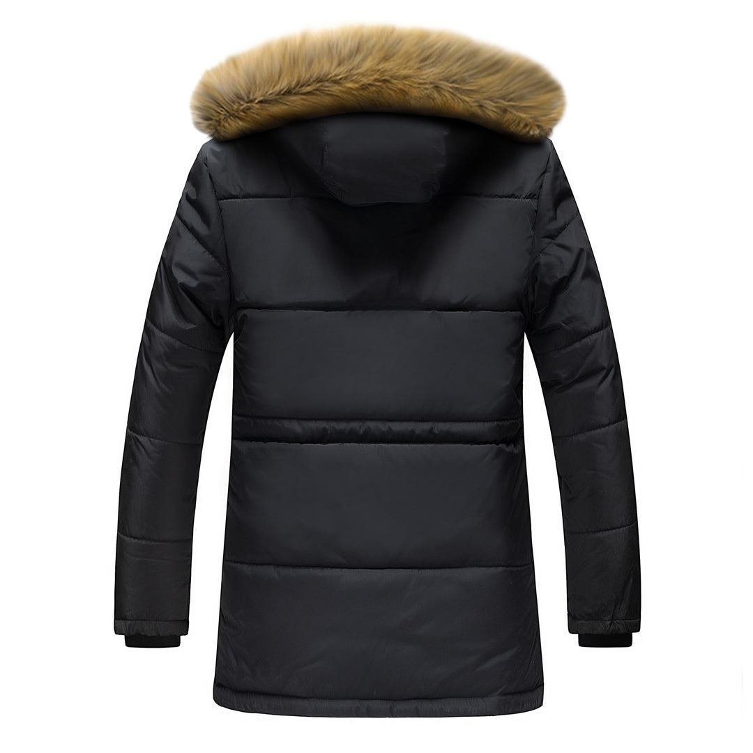 Herren Urbaner Winterparka mit Doppelverschluss, pelzbesetzter Kapuze und multifunktionalen Utility‑Taschen Nord Taschen