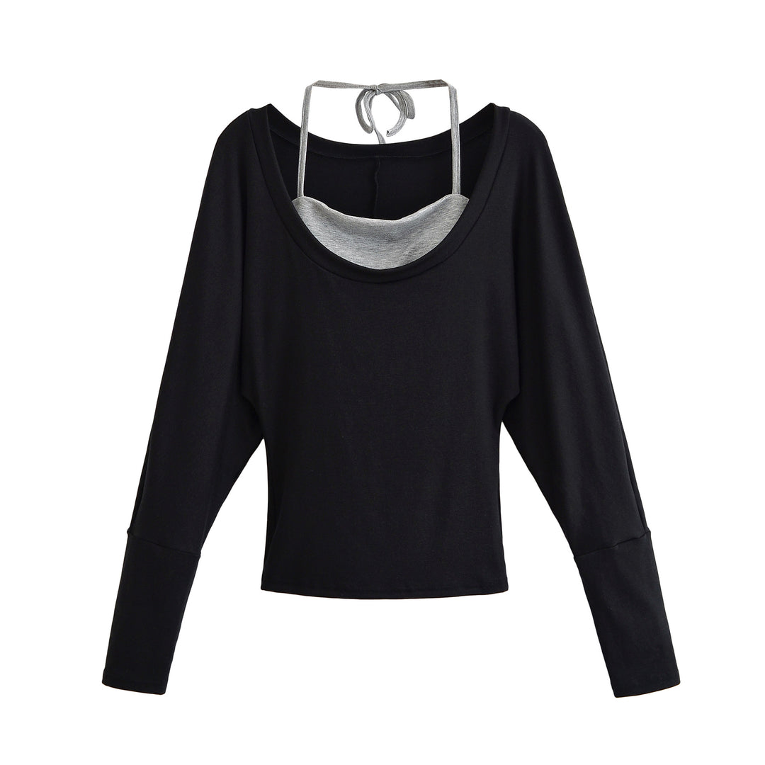Damen Lagen-Langarmshirt mit integriertem Spaghettiträger-Cami und weitem Rundhals Nord Taschen