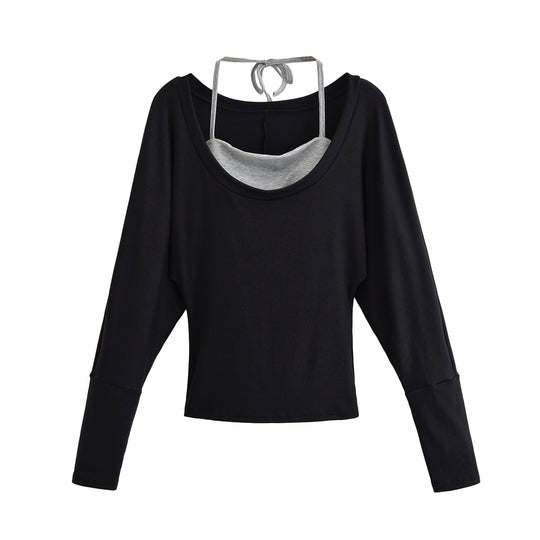 Damen Lagen-Langarmshirt mit integriertem Spaghettiträger-Cami und weitem Rundhals Nord Taschen