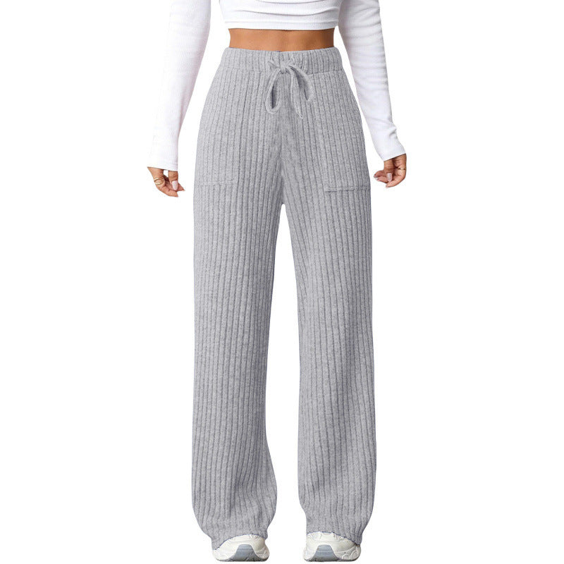 Damen Weite Rippstrick-Loungebundhose mit Tunnelzug und aufgesetzten Taschen Nord Taschen