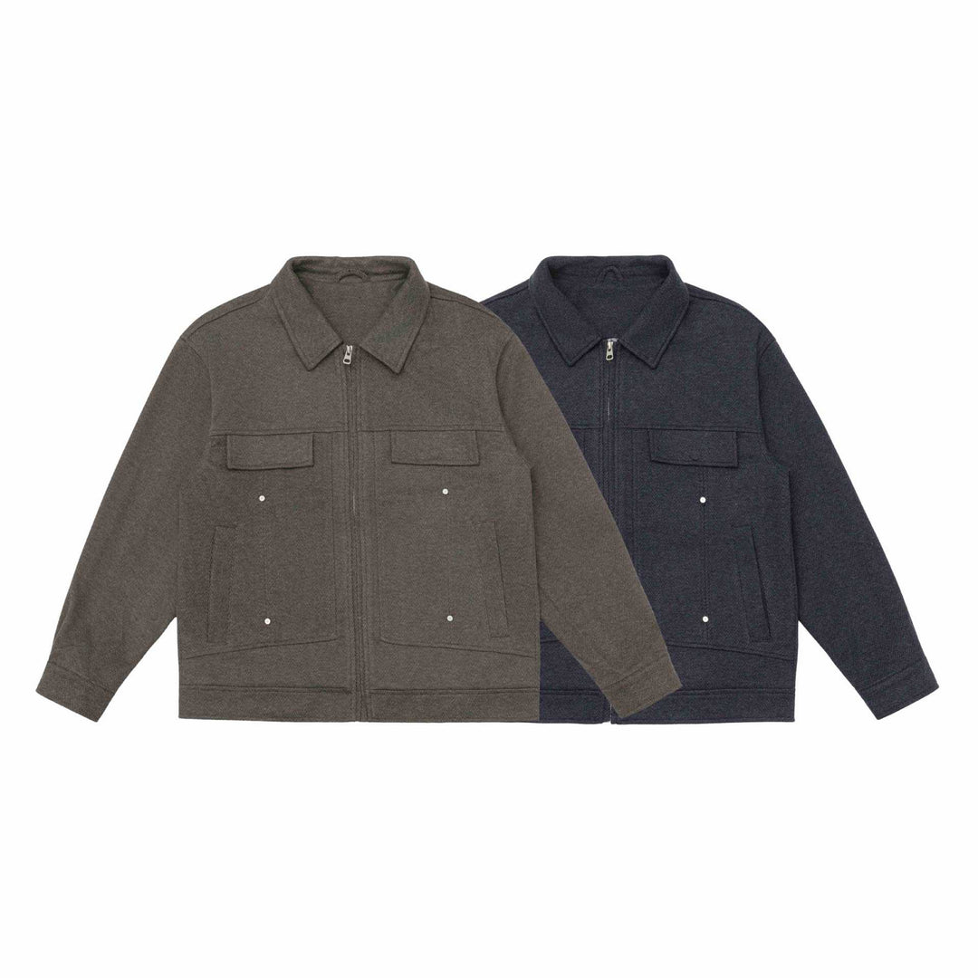 Herren Wollmix‑Shacket mit Reißverschluss, Pattentaschen und kastiger Silhouette Nord Taschen