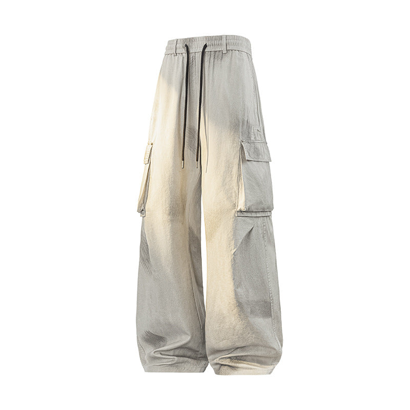 Damen Weite Cargo-Hose im Baggy-Stil mit Tunnelzugbund, Multifachtaschen und Used-Waschung Nord Taschen