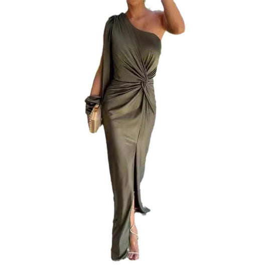 Damen Elegantes Wickelkleid mit asymmetrischem Ausschnitt und seitlichem Schlitz