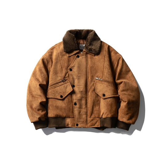 Herren Wattierter Fliegerblouson mit Kunstfellkragen, Velours‑Suede Optik und Utility‑Taschen Nord Taschen